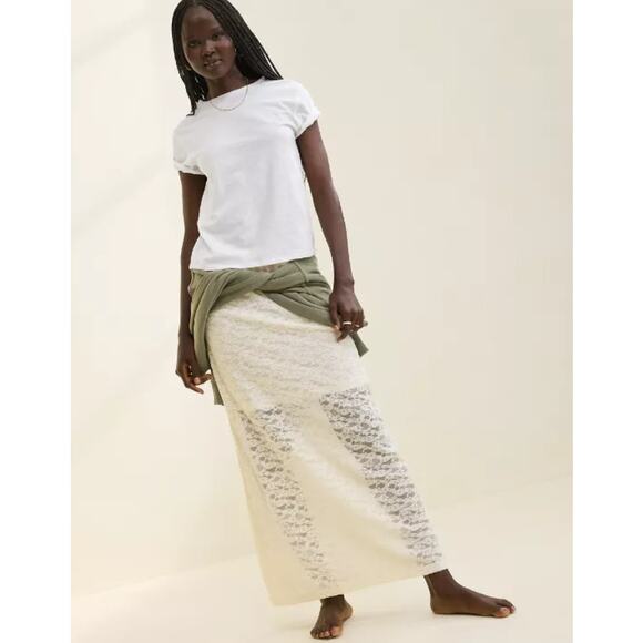 aerie Dresses & Skirts - Aerie Vintage Lace Midi Skirt Black Elastic Waist Pull On Women's Large NWT